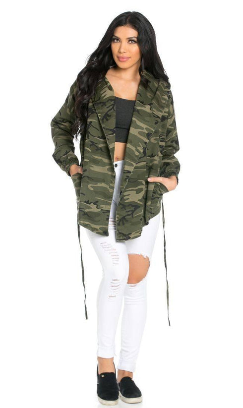 Draped Hooded Jacket in Camouflage - SohoGirl.com